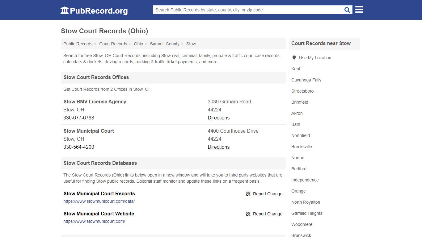 Free Stow Court Records (Ohio Court Records) - PubRecord.org